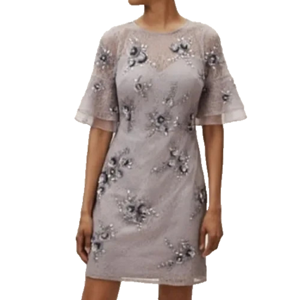 A8 NWT AIDAN MATTOX Ice Violet Beaded Lace Flared Sleeve Cocktail Dress Size 2